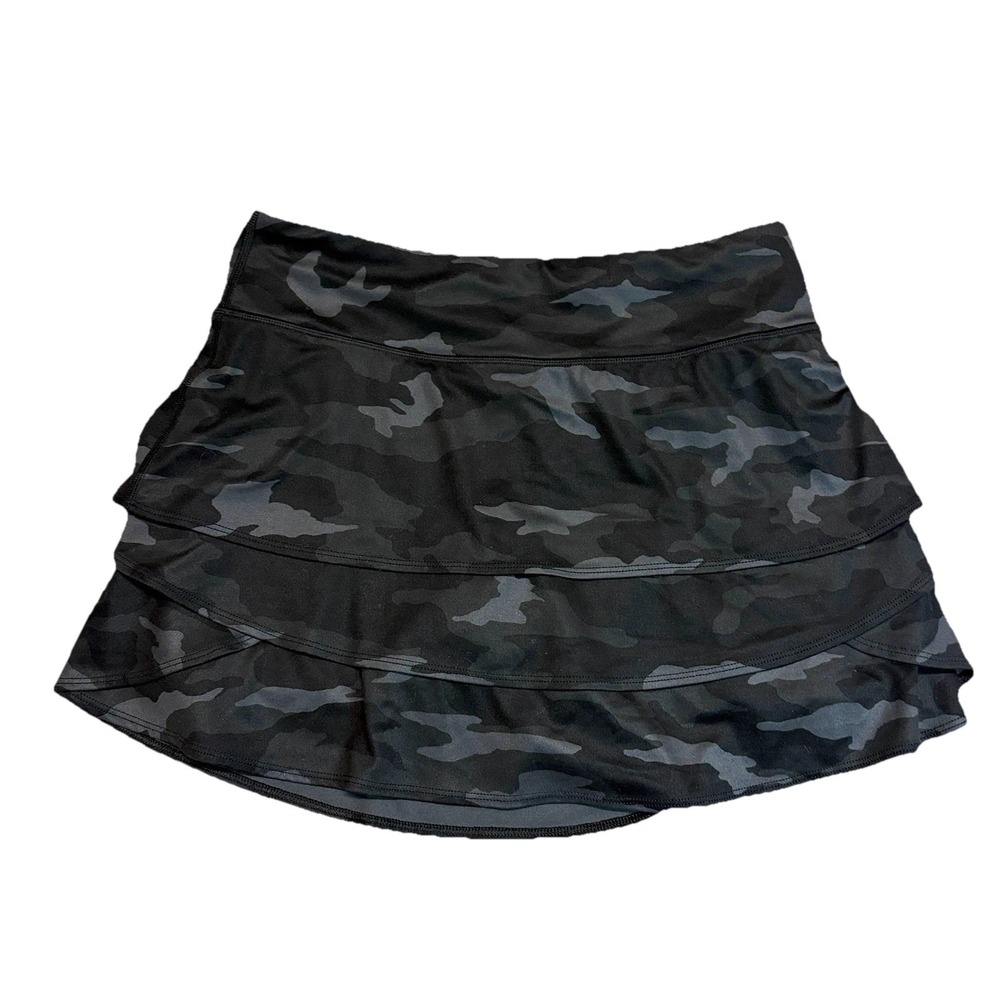Athleta Girl Tennis Skirt Size‎ XXL 16 Camo Black Gray Tiered Camouflage Skort